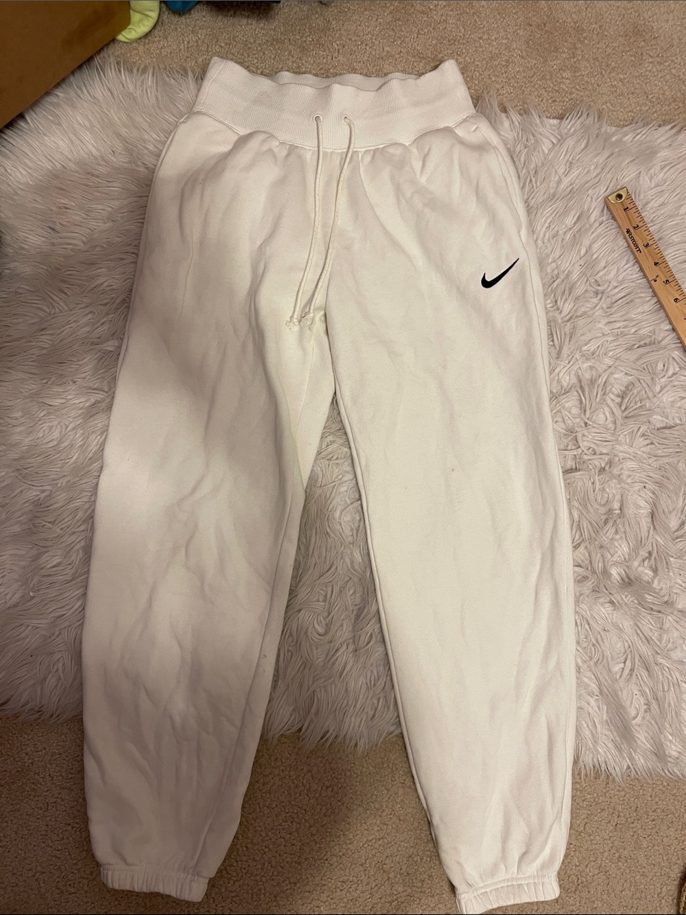 Nike White Women’s Fleece Joggers with Black Swoosh